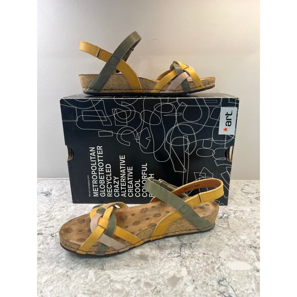 The Art Company Strappy Sandals Yellow and Green Braided Leather Size 39 / 8 JL - Picture 1 of 7